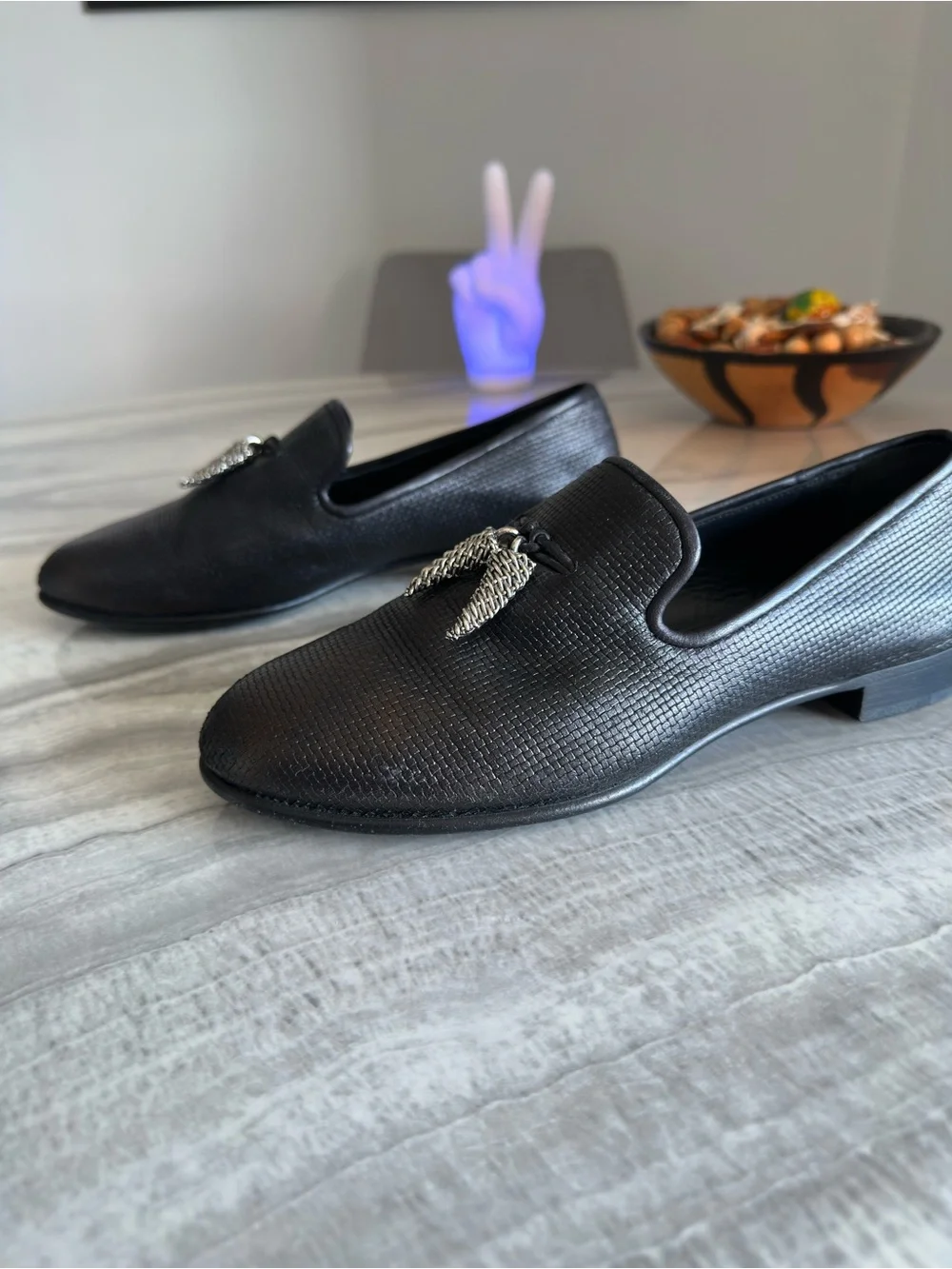 Giuseppe Zanotti Black Basketweave Leather Venetian Loafers